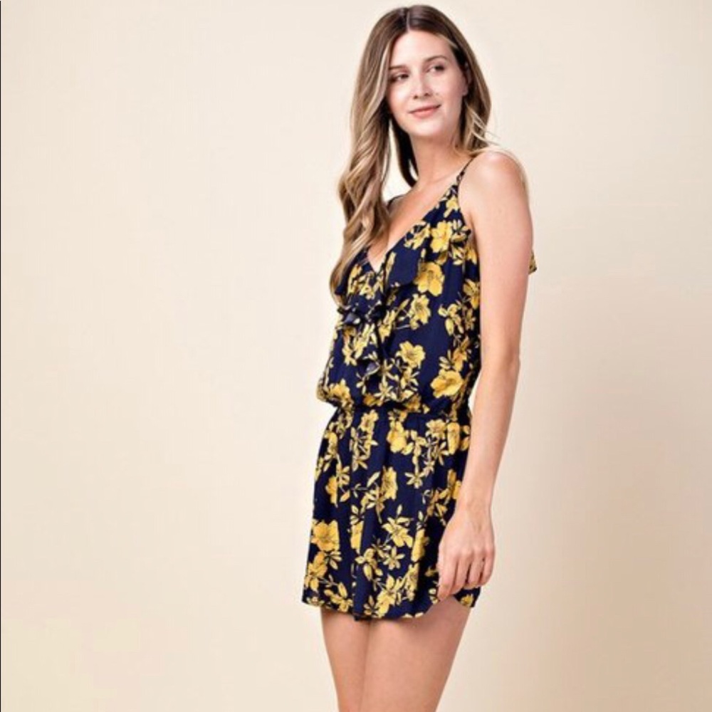 NEW Navy / Mustard Floral Romper - Picture 3 of 5